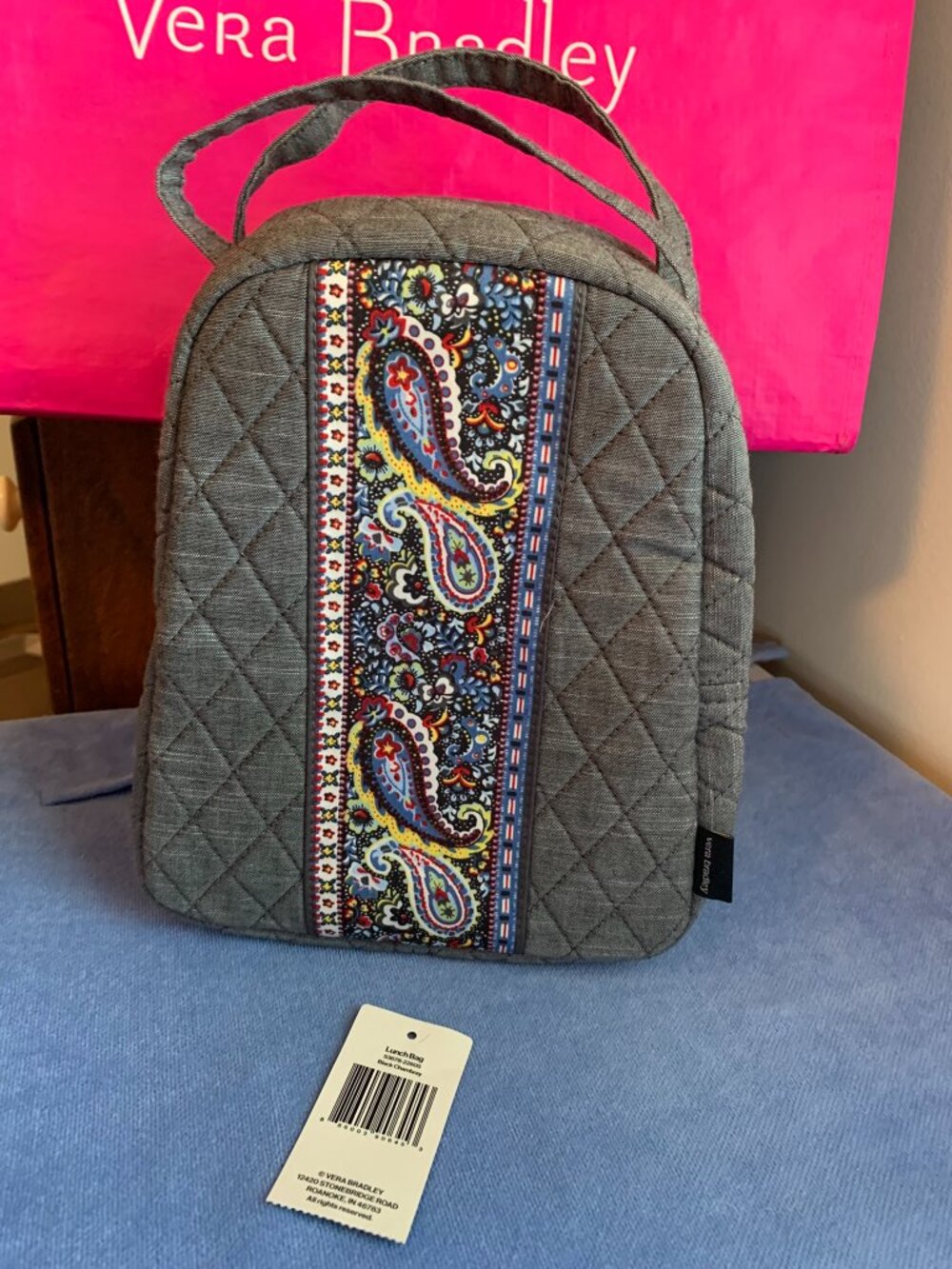 Vera Bradley black chambray paisley lunch tote bunch bag NWT insulated